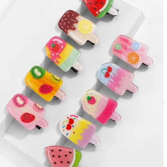 ⭐️ FREE Popsicle Ice Cream Icecream Fruit Chocolate Cold Summer Hair Clips Set - Picture 2 of 3